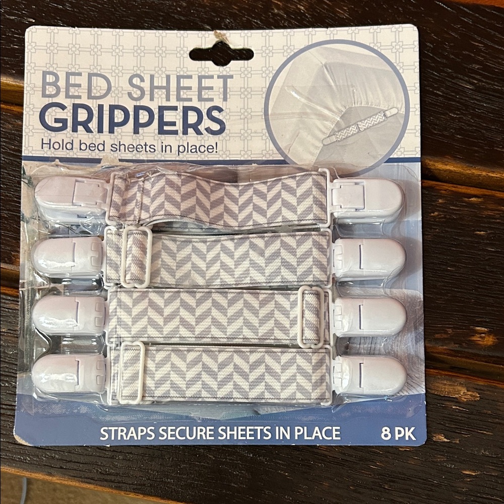 Bed Sheet Grippers Adjustable Strap Clips - Gray Chevron (8 Pack)